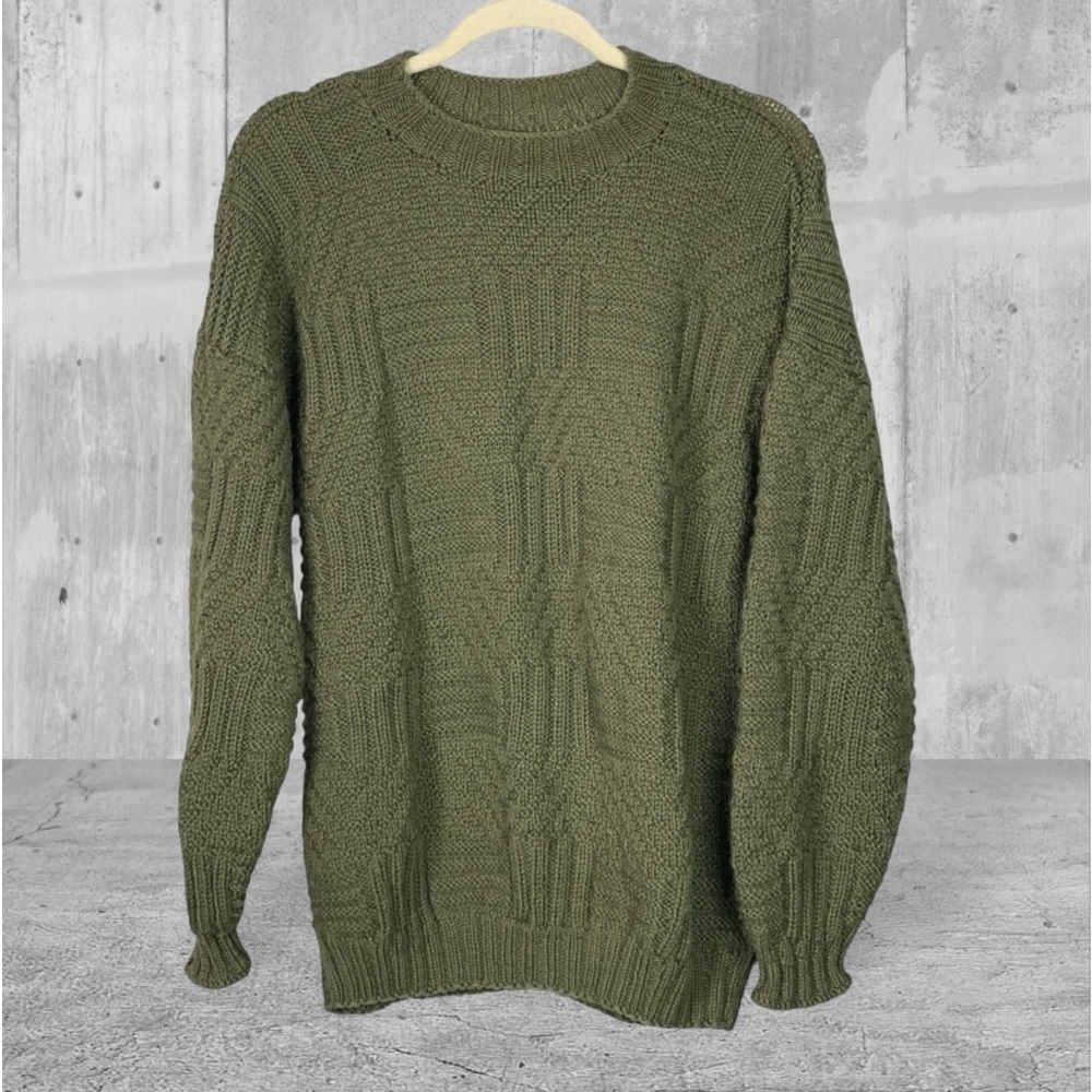Handmade Mens Olive Wool Sweater with drop sleeves